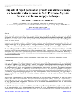 Impacts of Rapid Population Growth and Climate Change on Domestic Water Demand in Setif Province, Algeria: Present and Future Supply Challenges