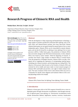 Research Progress of Chimeric RNA and Health