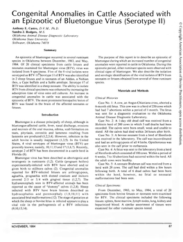 Congenital Anomalies in Cattle Associated with an Epizootic of Bluetongue Virus (Serotype II) Anthony E