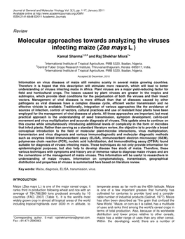Molecular Approaches Towards Analyzing the Viruses Infecting Maize (Zea Mays L.)