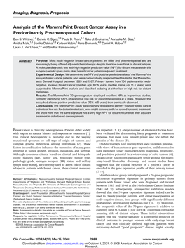 Analysis of the Mammaprint Breast Cancer Assay in a Predominantly Postmenopausal Cohort Ben S