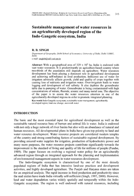 Sustainable Management of Water Resources in an Agriculturally Developed Region of the Indo-Gangetic Ecosystem, India