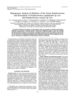 Porphyromonas and Description of Porphyromonas Cangingivalis Sp