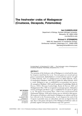 The Freshwater Crabs of Madagascar (Crustacea, Decapoda, Potamoidea)