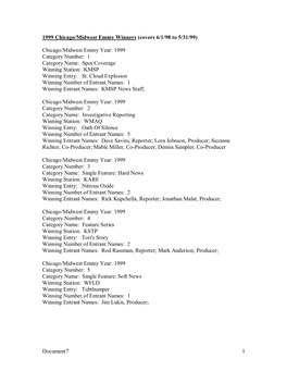 Chicago/Midwest Emmy Year: 1999 Category Number: 1 Category Name: Spot Coverage Winning Station: KMSP Winning Entry: St