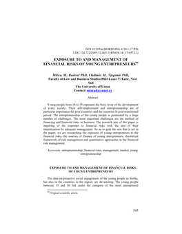 Exposure to and Management of Financial Risks of Young Entrepreneurs 94