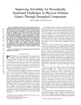 Improving Solvability for Procedurally Generated Challenges in Physical Solitaire Games Through Entangled Components Mark Goadrich and James Droscha