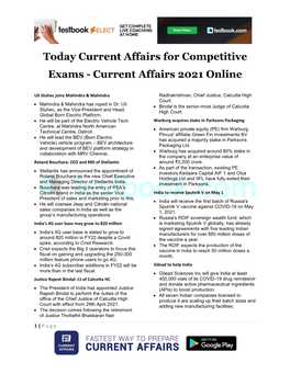 Today Current Affairs for Competitive Exams - Current Affairs 2021 Online