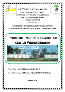 Etude De L'echec Scolaire Au Ceg De Vangaindrano