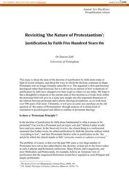 The Nature of Protestantism’: Justification by Faith Five Hundred Years On