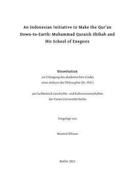 Dissertation an Indonesian Initiative to Make the Qur'an Down-To-Earth