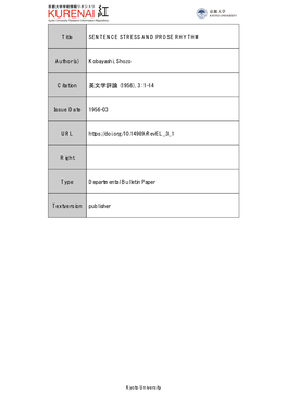 Title SENTENCE STRESS and PROSE RHYTHM Author(S)