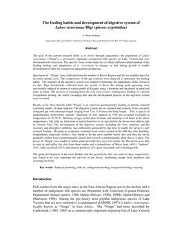 The Feeding Habits and Development of Digestive System of Labeo Victorianus Blgr (Pisces: Cyprinidae)