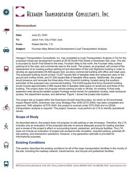 Memorandum Scope of Study Existing Conditions