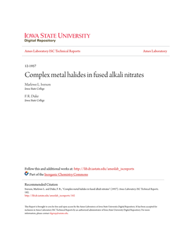 Complex Metal Halides in Fused Alkali Nitrates Marlowe L