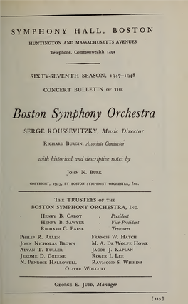 Boston Symphony Orchestra Concert Programs, Season 67, 1947-1948