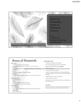 Jesus of Nazareth: Jesus in Historical Context