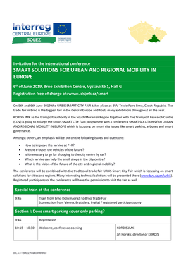 Conference SMART SOLUTIONS for URBAN and REGIONAL MOBILITY in EUROPE