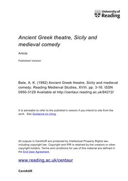 Ancient Greek Theatre, Sicily and Medieval Comedy