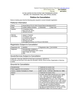 House Dance International NYC" Entity Limited Liability Company Citizenship New York Address 3 Columbus Circle New York, NY 10019 UNITED STATES