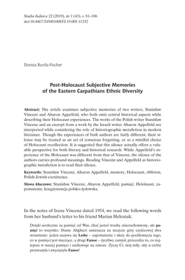 Post-Holocaust Subjective Memories of the Eastern Carpathians Ethnic Diversity