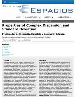 Properties of Complex Dispersion and Standard Deviation