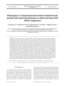 Phylogeny of Neoparamoeba Strains Isolated from Marine Fish and Invertebrates As Inferred from SSU Rdna Sequences