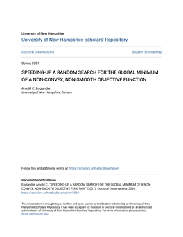 Speeding-Up a Random Search for the Global Minimum of a Non-Convex, Non-Smooth Objective Function