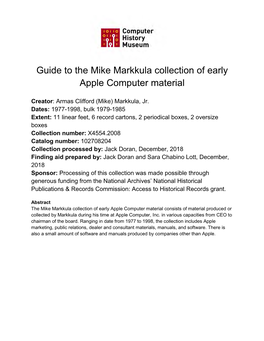 Guide to the Mike Markkula Collection of Early Apple Computer Material