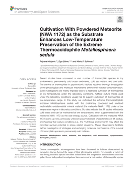 As the Substrate Enhances Low-Temperature Preservation of the Extreme Thermoacidophile Metallosphaera Sedula