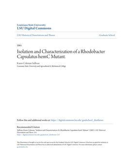 Isolation and Characterization of a Rhodobacter Capsulatus Hemc Mutant