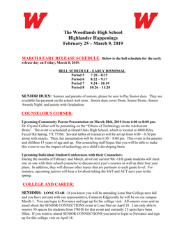 The Woodlands High School Highlander Happenings February 25 – March 9, 2019