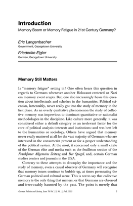 Introduction Memory Boom Or Memory Fatigue in 21St Century Germany?