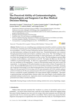 The Perceived Ability of Gastroenterologists, Hepatologists and Surgeons Can Bias Medical Decision Making