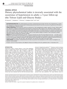 Dietary Phytochemical Index Is Inversely Associated with the Occurrence of Hypertension in Adults: a 3-Year Follow-Up (The Tehran Lipid and Glucose Study)