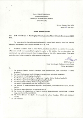 No.A.23011/2/2019-CHS-III Government of India Ministry of Health & Family Welfare (CHS DIVISION)