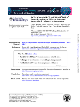 Protection in Intestinal Inflammation Innate Lymphocyte Differentiation