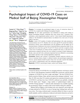 Psychological Impact of COVID-19 Cases on Medical Staff of Beijing Xiaotangshan Hospital