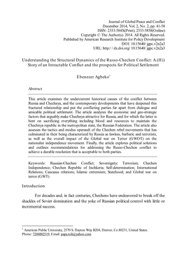 Understanding the Structural Dynamics of the Russo-Chechen Conflict: a (Hi) Story of an Intractable Conflict and the Prospects for Political Settlement