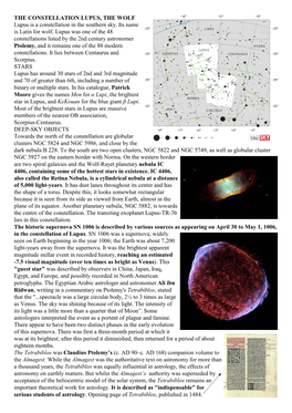 THE WOLF Lupus Is a Constellation in the Southern Sky