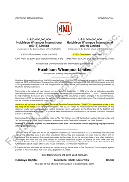 Hutchison Whampoa Limited (Incorporated in Hong Kong with Limited Liability)
