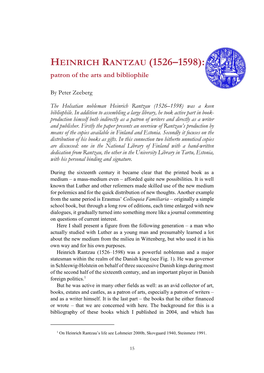 HEINRICH RANTZAU (1526–1598): Patron of the Arts and Bibliophile