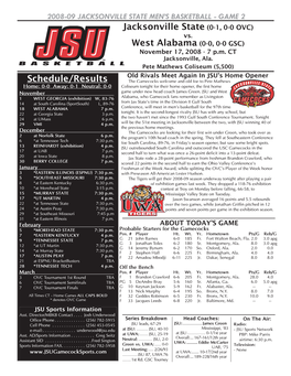 Schedule/Results Jacksonville State (0-1, 0-0 OVC)