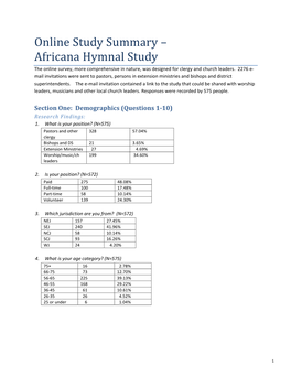 Online Study Summary – Africana Hymnal Study the Online Survey, More Comprehensive in Nature, Was Designed for Clergy and Church Leaders