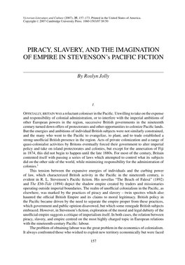 PIRACY, SLAVERY, and the IMAGINATION of EMPIRE in STEVENSON's PACIFIC FICTION