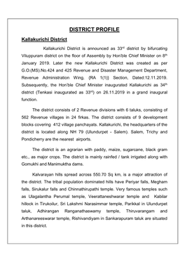 DISTRICT PROFILE Kallakurichi District