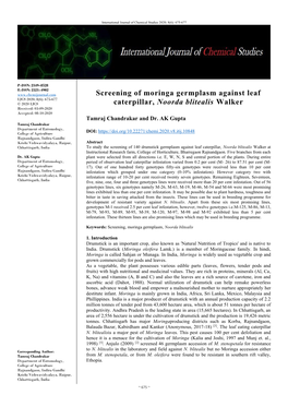 Screening of Moringa Germplasm Against Leaf Caterpillar, Noorda