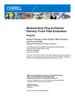 Medium-Duty Plug-In Electric Delivery Truck Fleet Evaluation