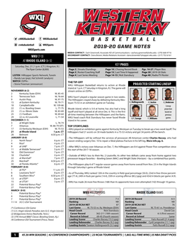 2019-20 Game Notes