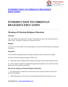 Introduction to Christian Religious Education